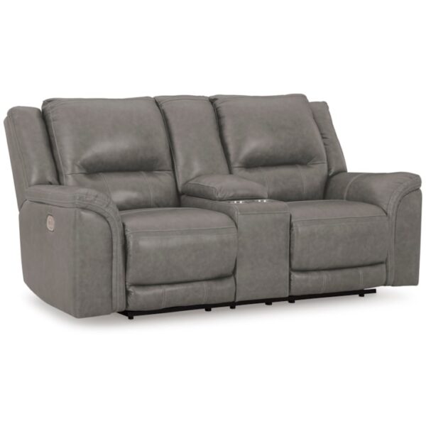 Leather Match Power Reclining Loveseat w/ Console