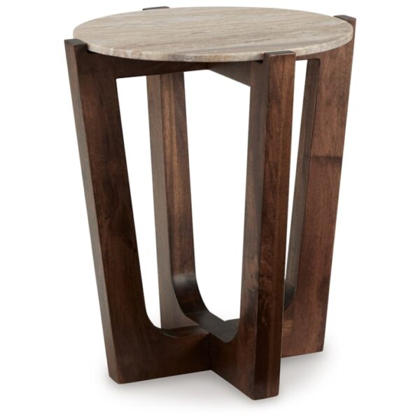 Wood Round End Table with Marble Top