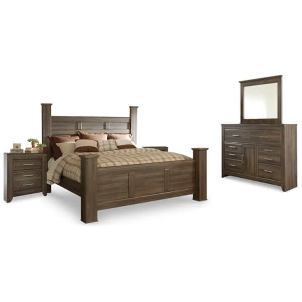 California King Poster Bed, Dresser, Mirror And 2 Nightstands