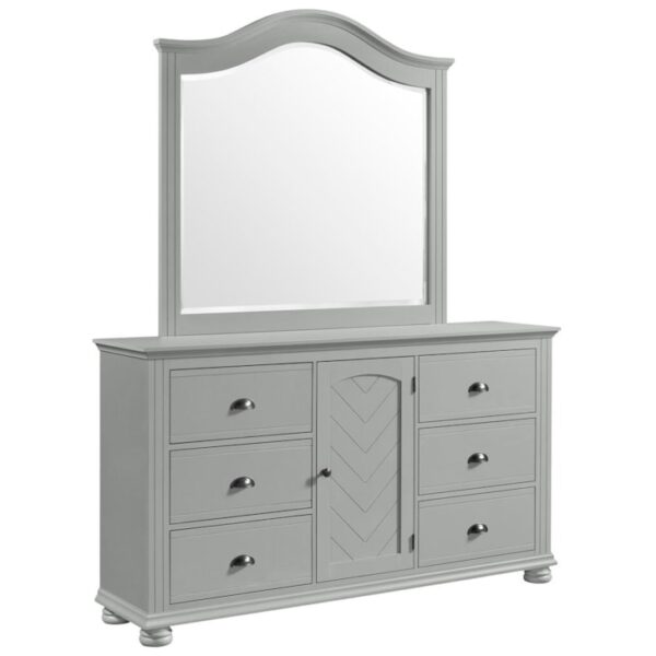 Transitional Dresser and Mirror Set with Chevron Detail