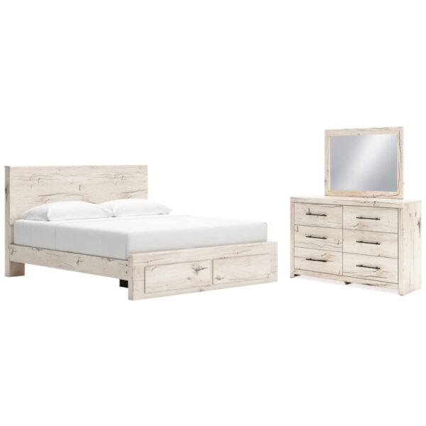 King Panel Storage Bed, Dresser And Mirror