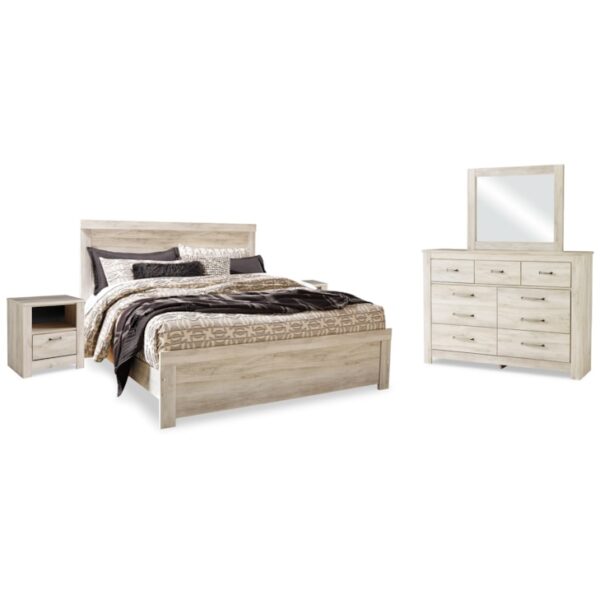 King Panel Bed, Dresser, Mirror And 2 Nightstands