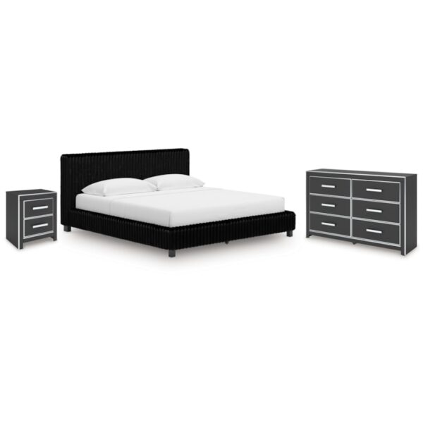 King Upholstered Bed, Dresser And Nightstand
