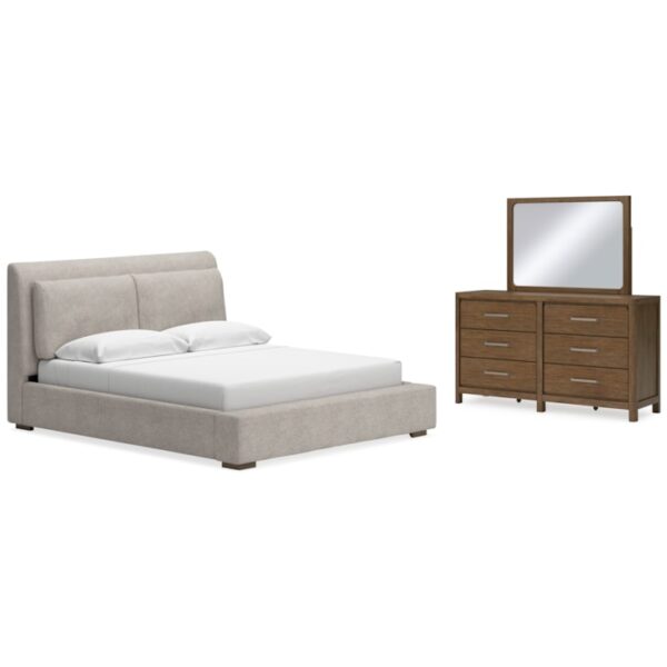 California King Upholstered Bed, Dresser And Mirror