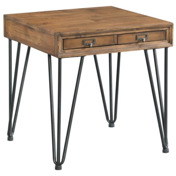 Square End Table with Metal Legs and Pullout Tray