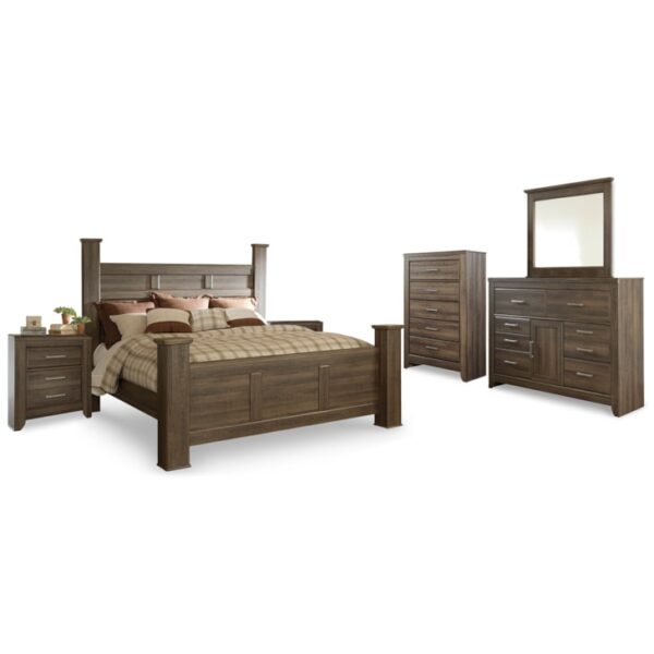 King Poster Bed, Dresser, Mirror, Chest And 2 Nightstands