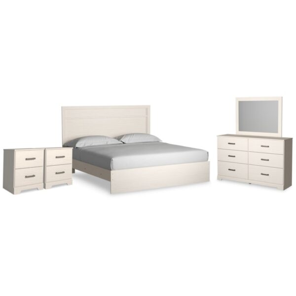 King Panel Bed, Dresser, Mirror And Nightstand