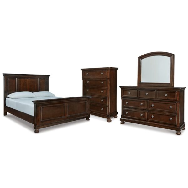 California King Panel Bed, Dresser, Mirror And Chest