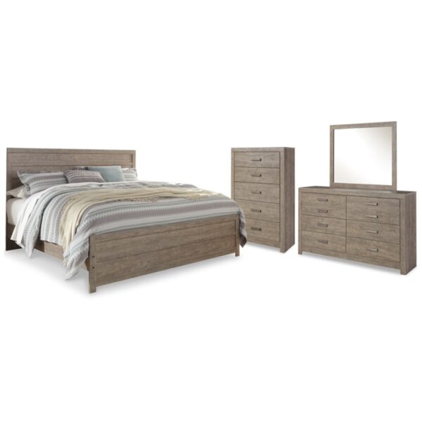 King Panel Bed, Dresser, Mirror And Chest