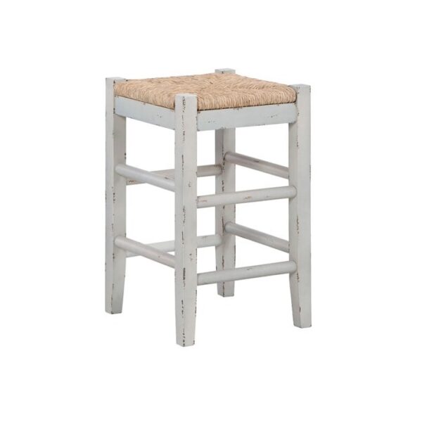 Antique White Counter Height Bar Stool with Woven Seat