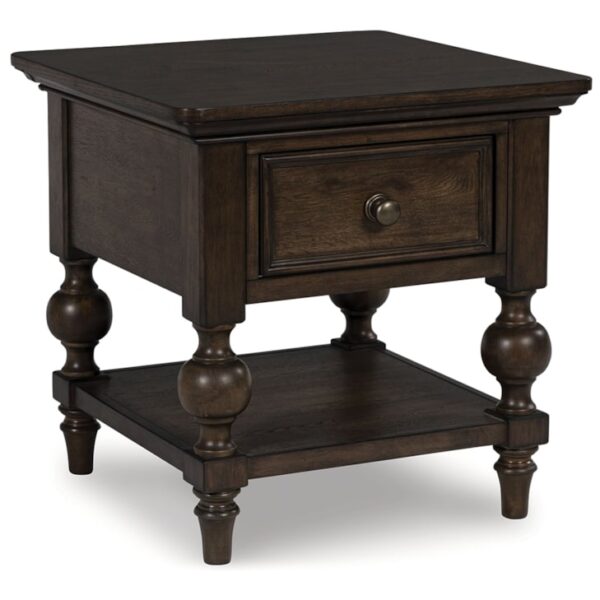 Traditional Square End Table with Turned Legs