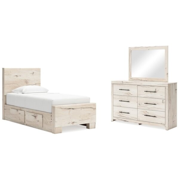 Twin Panel Bed With Storage, Dresser And Mirror