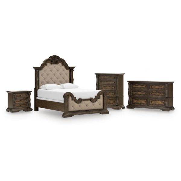 Queen Upholstered Bed, Dresser, Chest And Nightstand
