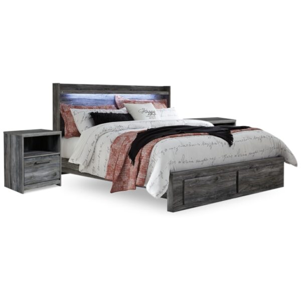 King Panel Storage Bed And 2 Nightstands