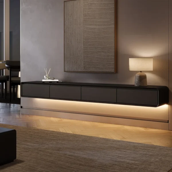 Floating TV Stand, Entertainment Center With LED Light, Solid Wood, Fully-Assembled