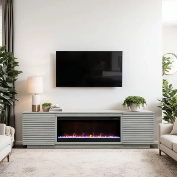 Stella Solid Wood TV Stand with Electric Fireplace for TVs up to 100"