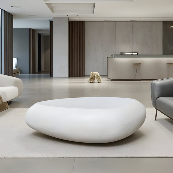 ROCCO  Indoor & Outdoor Pebble Coffee Table 106cm - White Concrete